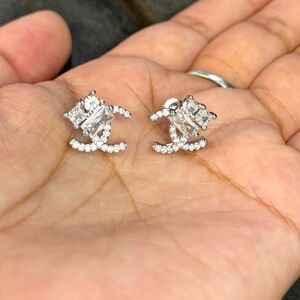 Crystal Logo Small Stud Earrings - Silver Tone